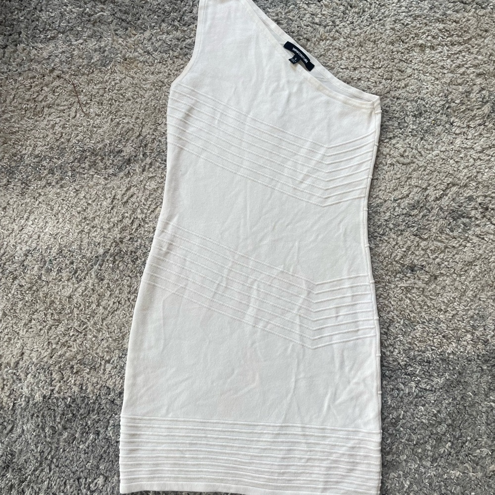 One shoulder white ribbed dress